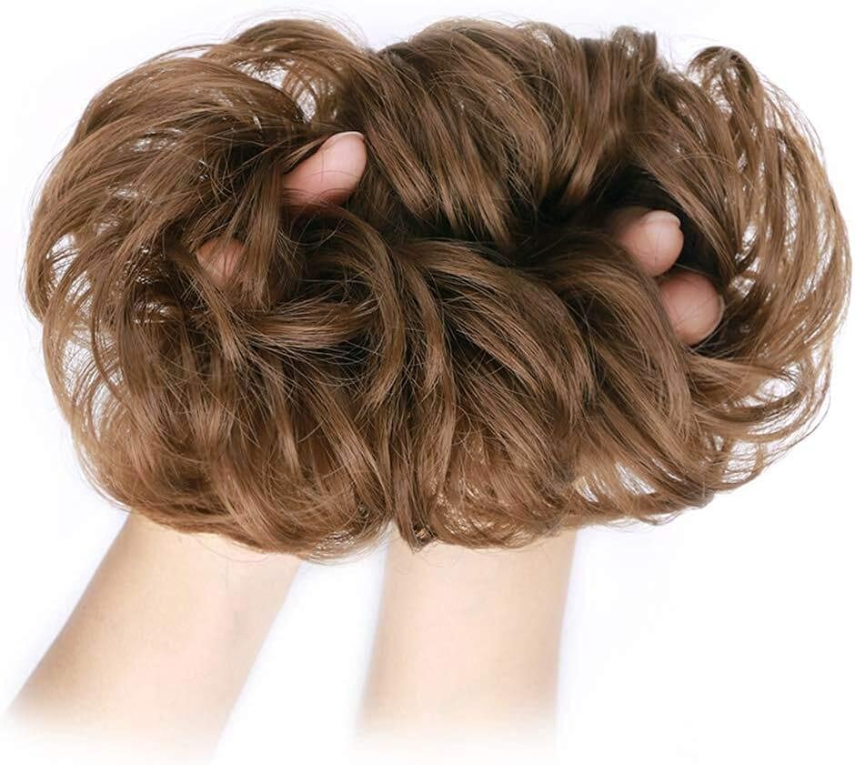 MORICA 1PCS Messy Hair Bun Hair Scrunchies Extension Curly Wavy Messy Synthetic Chignon for Women (12AH613(Light Golden Brown & Lightest Blonde))