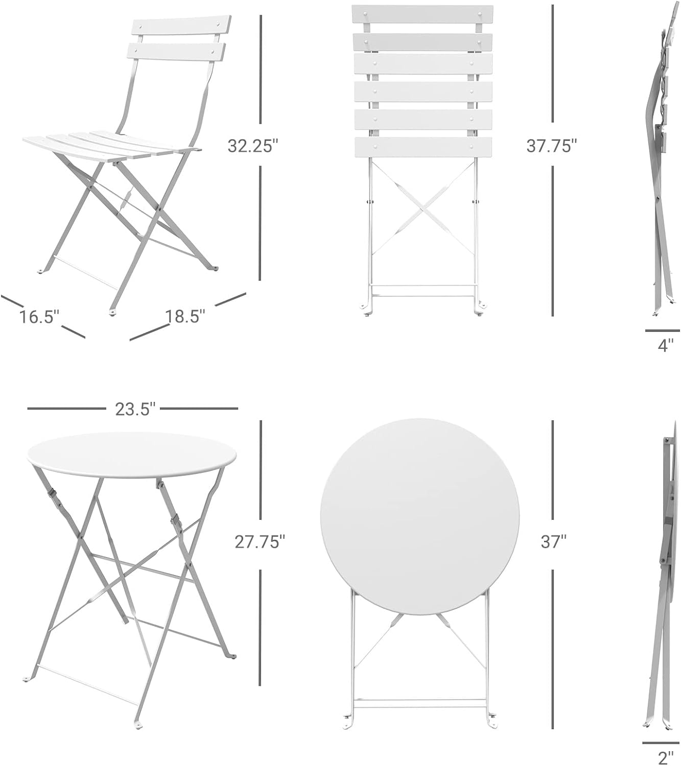 Grand patio Premium Steel Patio Bistro Set, Folding Outdoor Patio Furniture Sets, 3 Piece Patio Set of Foldable Patio Table and Chairs, Pea Green