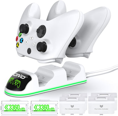 OIVO Controller Charging Dock with 2 x Rechargeable Battery Packs - White (Xbox Series X & S/Xbox One), USB