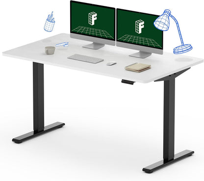 Flexispot EN1 Height Adjustable Standing Desk with Memory Height Adjustable Whole-Piece Desk Top (55x28, Black Frame + White Top)