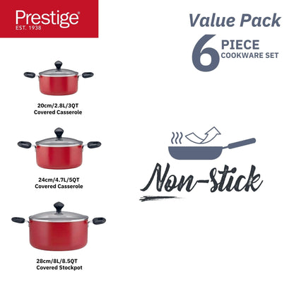 Prestige Non-Stick Cookware Set 6-Piece | Pots and Pans Sets | Kitchen Cooking Sets