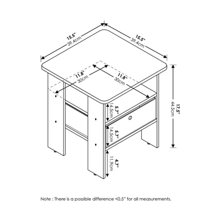 Furinno Andrey Set Of 2 End Table / Side Night Stand Bedside With Bin Drawer, Espresso