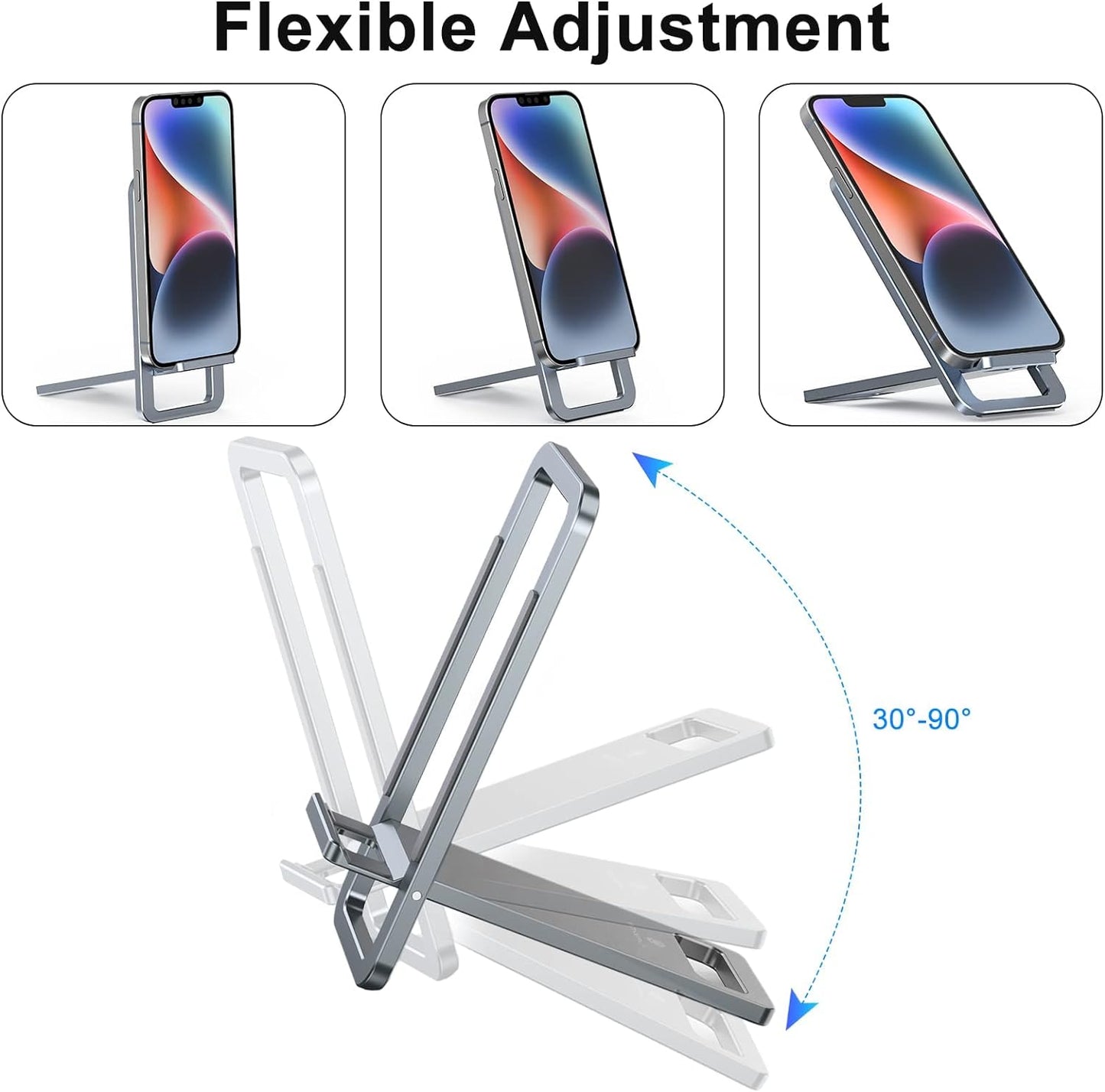 avakot Cell Phone Stand, Folding Aluminum Mobile Phone Holder Bracket for Desk Portable Travel Holder Office Desk Accessories Compatible with iPhone 14 13 12 Pro Max Samsung S22 S21 | Gray