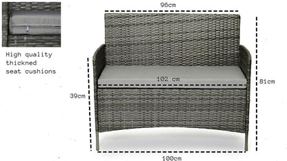 EVRE Brown Rattan Garden Furniture Set Patio Conservatory Indoor Outdoor 4 Seater Piece Modular Sofa Loveseat Chair Glass Top Coffee Table with Cushions