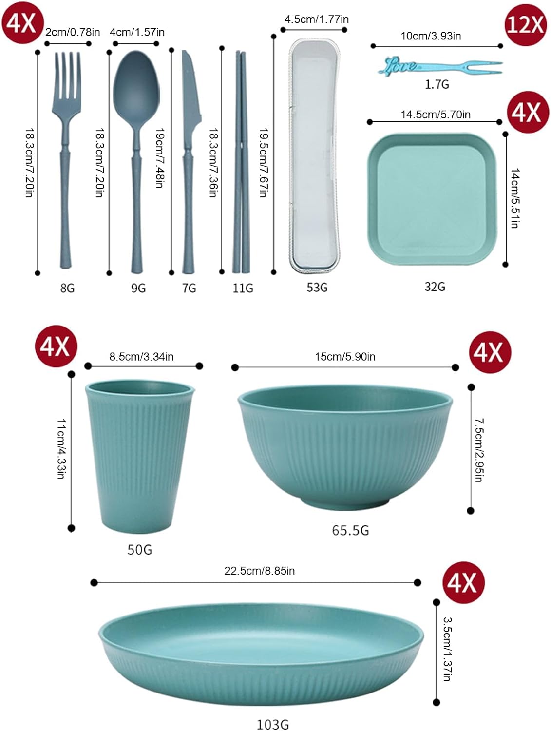 28-Piece Unbreakable Plastic Dinnerware Set - Lightweight, Colorful, and Durable Dining Set for Camping, Picnics, and More