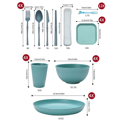 28-Piece Unbreakable Plastic Dinnerware Set - Lightweight, Colorful, and Durable Dining Set for Camping, Picnics, and More