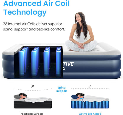 Active Era Luxury Inflatable Mattress - Elevated Air Mattress with Built-in Pump, Raised Pillow & Structured I-Beam Technology (King)