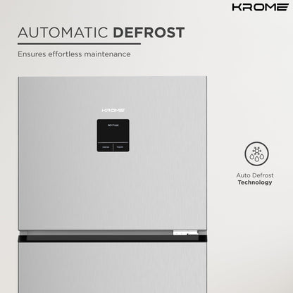 KROME 600L Gross,Top Mount Double Door Refrigerator with LED Display, Automatic Defrost Freezer, A+ Energy Efficiency,Big Capacity Fridge, Silver, 10 Year Compressor Warranty,KR-RFF600T