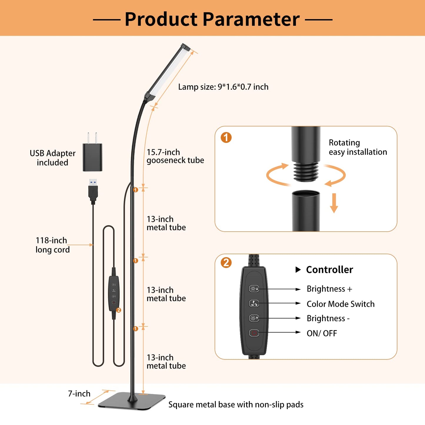 iFalarila Floor Lamp, Dimmable LED Floor Lamp for Living Room, [120 LEDs with 3 Colour Modes 3000K-6000K & 10 Brightness Settings] Parking Light with Flexible Gooseneck for Bedroom and Office