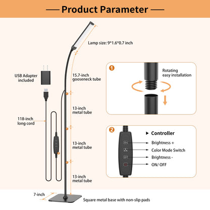 iFalarila Floor Lamp, Dimmable LED Floor Lamp for Living Room, [120 LEDs with 3 Colour Modes 3000K-6000K & 10 Brightness Settings] Parking Light with Flexible Gooseneck for Bedroom and Office