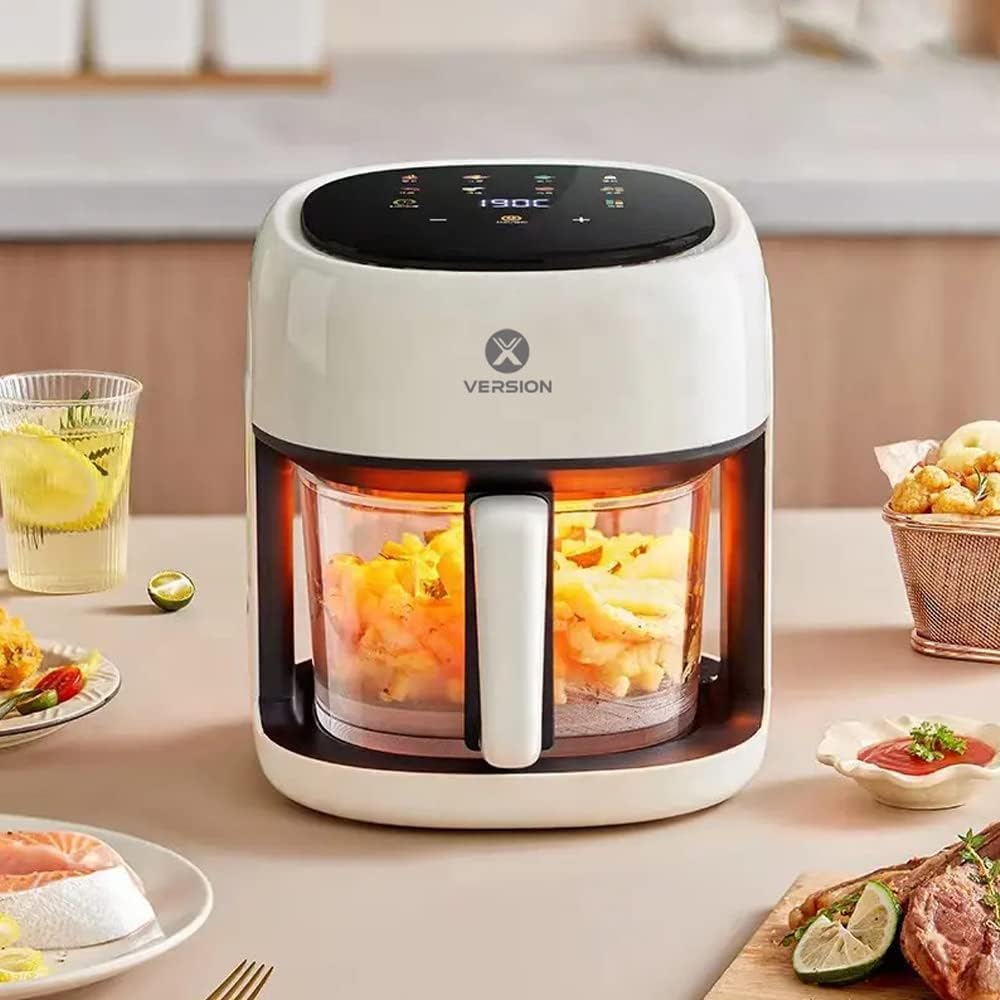 XVersion Air Fryer 4.5L, XVersion Airfryer with Digital Control Panel, Rapid Hot Air Circulation, Clear Window Internal Light Self Timer & 8 Cooking Presets Fry Roast Bake & Reheat