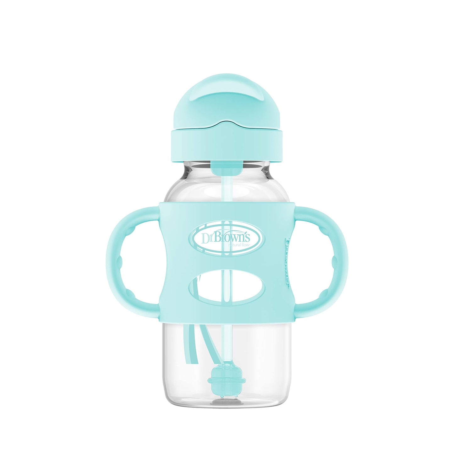 Dr. Brown’s® Milestones™ Narrow Sippy Straw Bottle with 100% Silicone Handles, 8oz/250mL, Gray & Blue, 2 Pack, 6m+