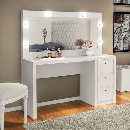 Danube Home Aldrick Dressing Table With Mirror And 3 Drawers | Durable Vanity Table | Dressing Makeup Desk With Storage | Modern Design Bedroom Furniture L 135.8 x W 46.5 x H 142.5 cm -White