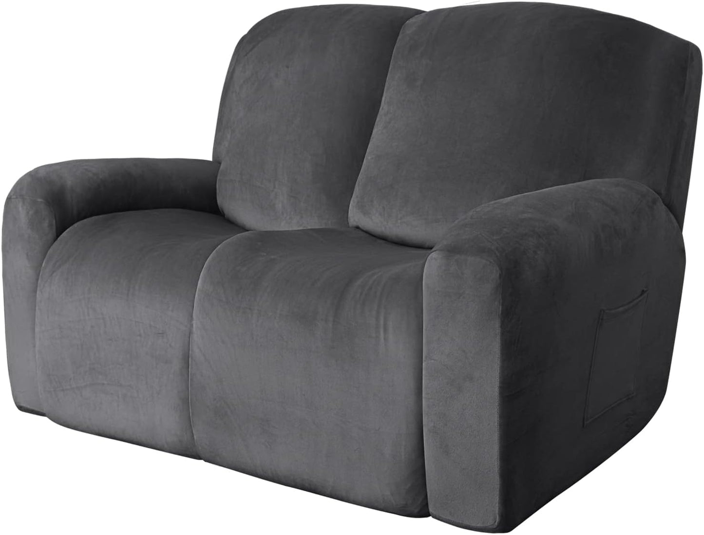 Easy-Going Velvet Reclining Loveseat with Middle Console Slipcover, Stretch 8-Piece Loveseat Reclining Sofa Covers, 2 Seat Loveseat Recliner Slipcover, Thick, Soft, Washable, Gray