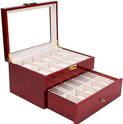 Homarket Wood Watch Box 20 Slots Glass Top Mens Watch Display Case Watch Box Organizer For Men Women Jewelry Storage Case With 20 Removable Soft Cushions Collection Boxes