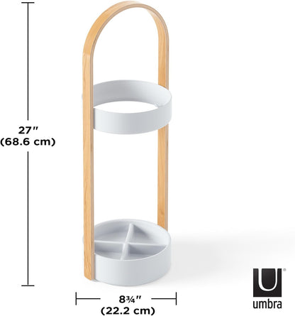 Umbra Hub Umbrella Stand, Space-Saving Umbrella Stand, Great for the Front Door/Entryway, White Natural