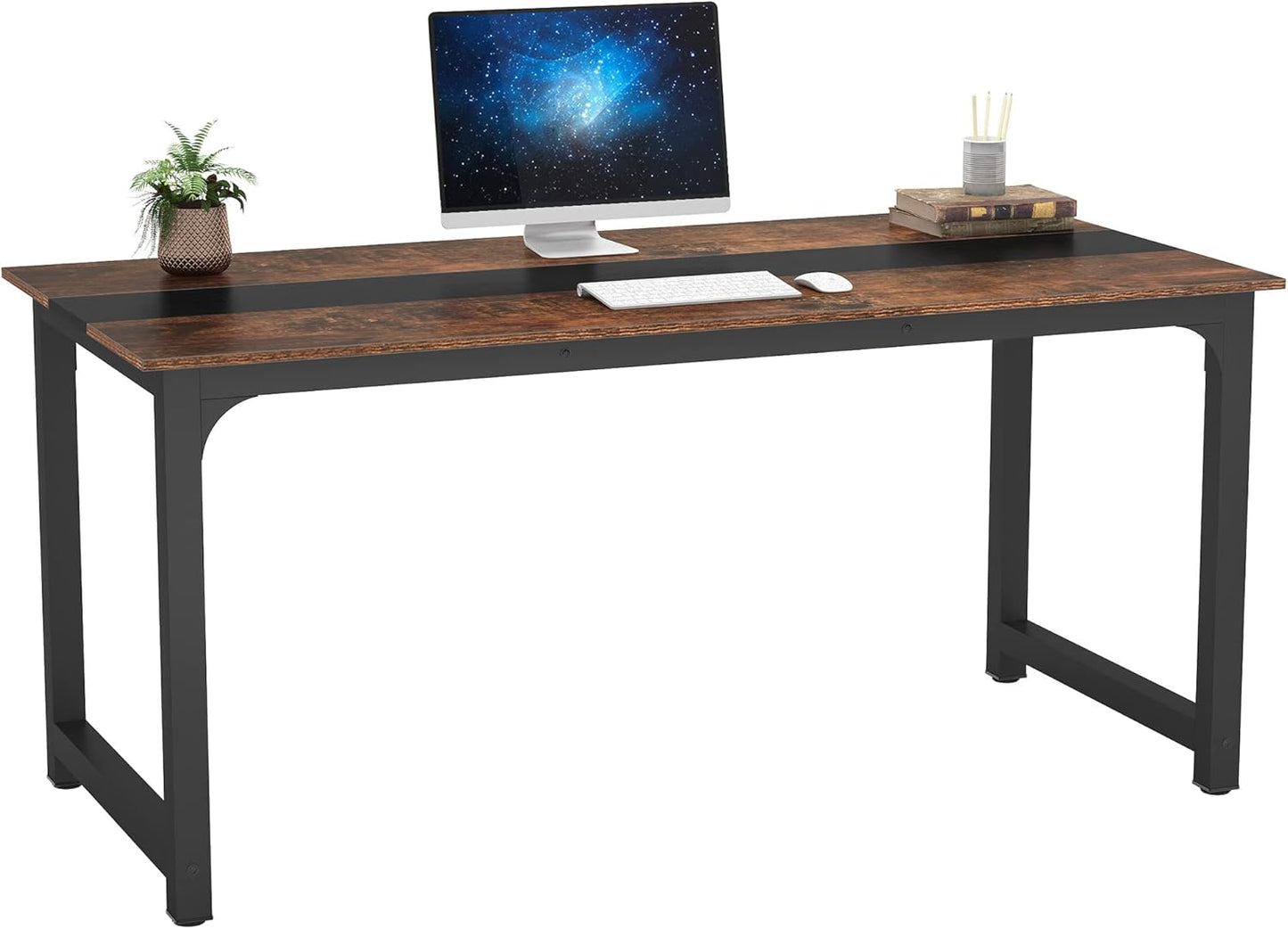 Tribesigns Computer Desk, Large Office Desk Computer Table Study Writing Desk for Home Office, Walnut + Black Leg, 63 X 23.6 inch