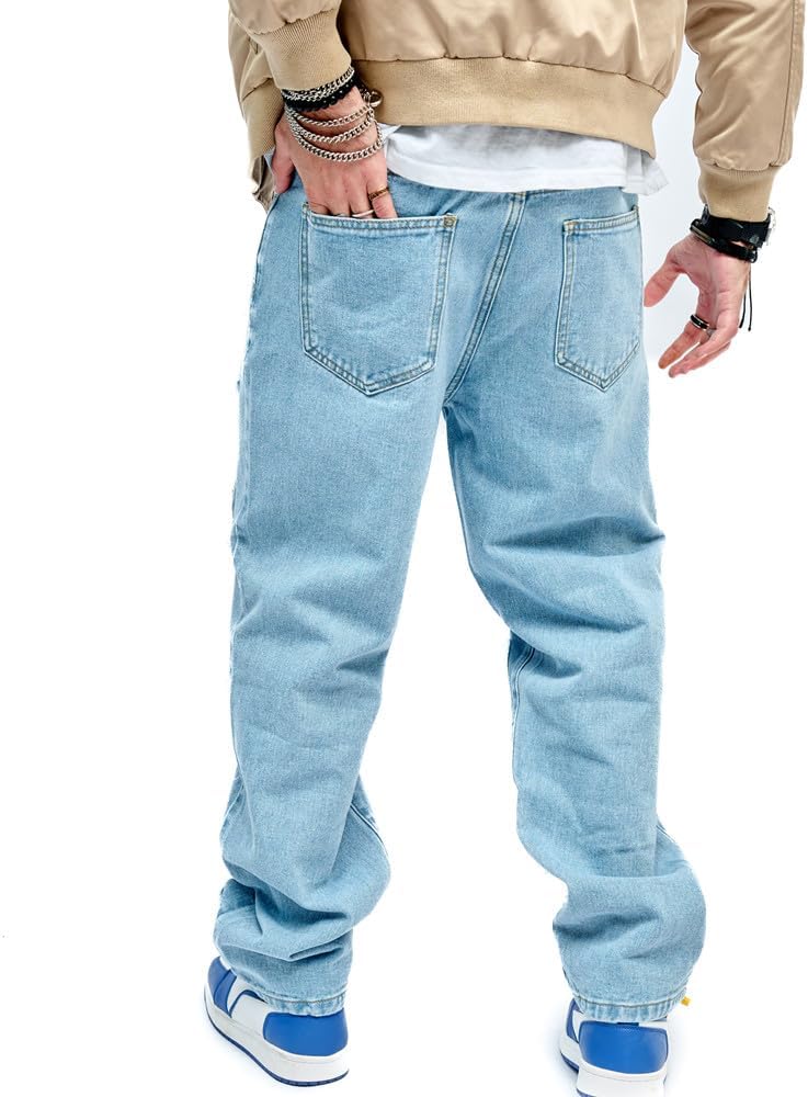 WEIBUMAOYI Men's Loose Fit Pants Relaxed-Fit Men Jeans Washed Oversize Straight Leg Carpenter Jean