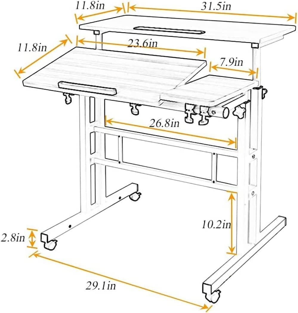 SKY-TOUCH Mobile Standing Desk, Height Adjustable Sit Stand Mobile Laptop Computer Tablet, Home Office Desk With Wheels For Computer Workstation,Black (L31.5" x W13.4");lifting range:(31.5"-51.1")