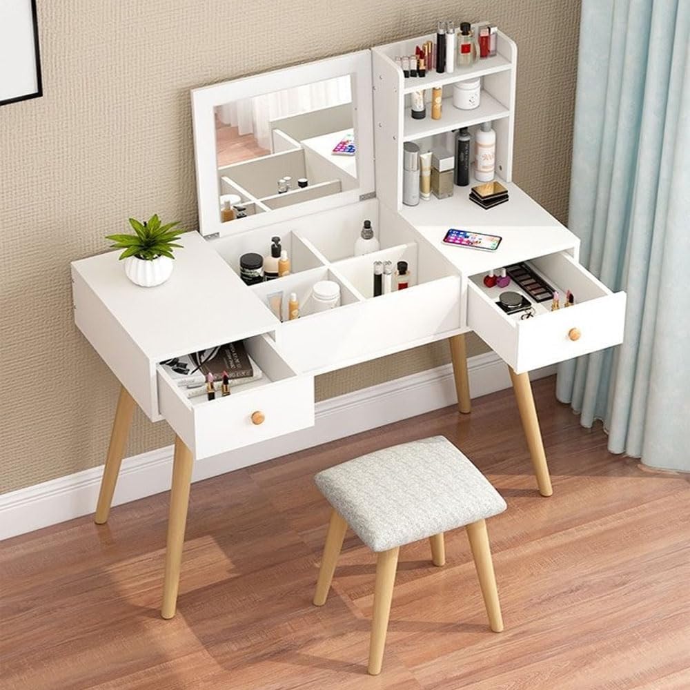 C&C Home Multifunctional Modern Design Makeup Dressing Table with Two Drawers Stylish Storage Solutions for Your Beauty Essentials and Accessories 100 x 40 x 111 cm.