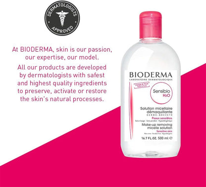 Bioderma Sensibio H2O Soothing Micellar Cleansing Water and Makeup Removing Solution for Sensitive Skin - Face and Eyes - 3.33 Fl Oz (Pack of 3)