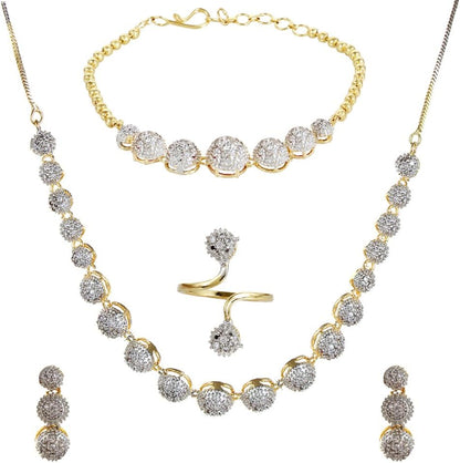 YouBella Stylish Traditional Jewellery Combo Gold Plated and American Diamond Jewellery Set for Women (Golden)(Mix_Combo_102)