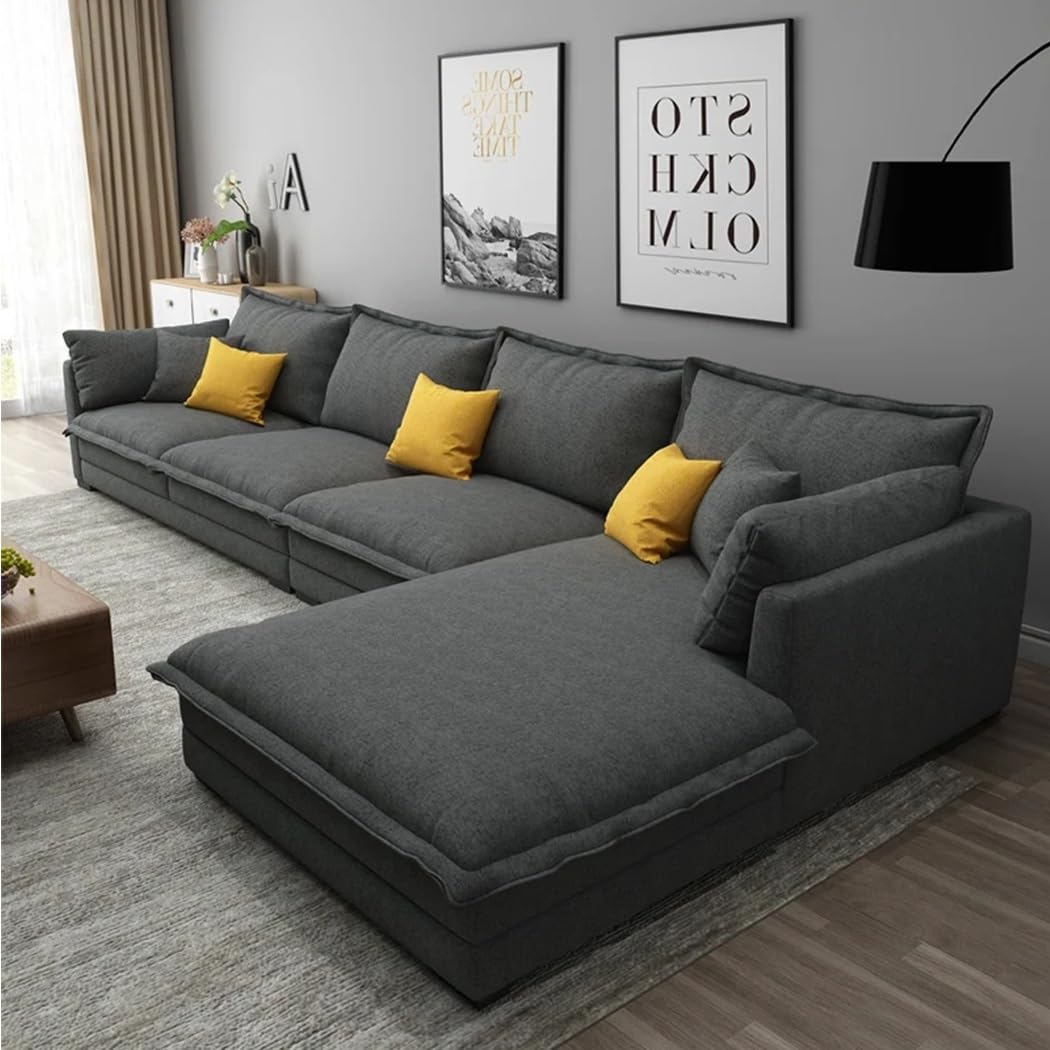 Modern L Shaped Sectional Sofa Set with Innovative Technology Cloth for Lounge Living Room Furniture (Left, Dark Grey)