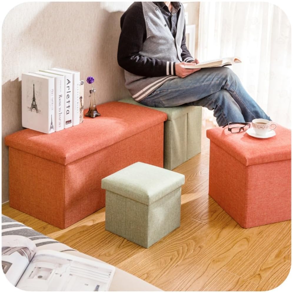 Forubar Foldable Storage Ottoman Bench, Storage Boxes Footrest Step Stool Cube, Padded Seat for Dorm Living Room with 80L Storage Space, Support 350lbs (Beige, 78 * 38 * 38 CM)