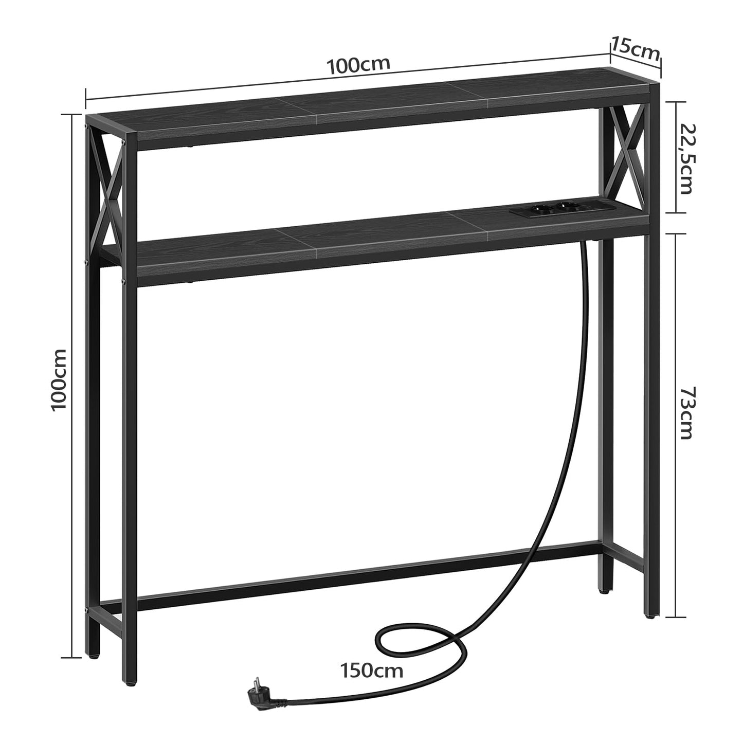 MAHANCRIS 100cm 2 Tier Entrance Table, Console Table with USB Sockets and Ports, Hallway Table with Storage Shelves, for Hallway, Living Room, Bedroom, Entrance, Black ACTHB115UE01