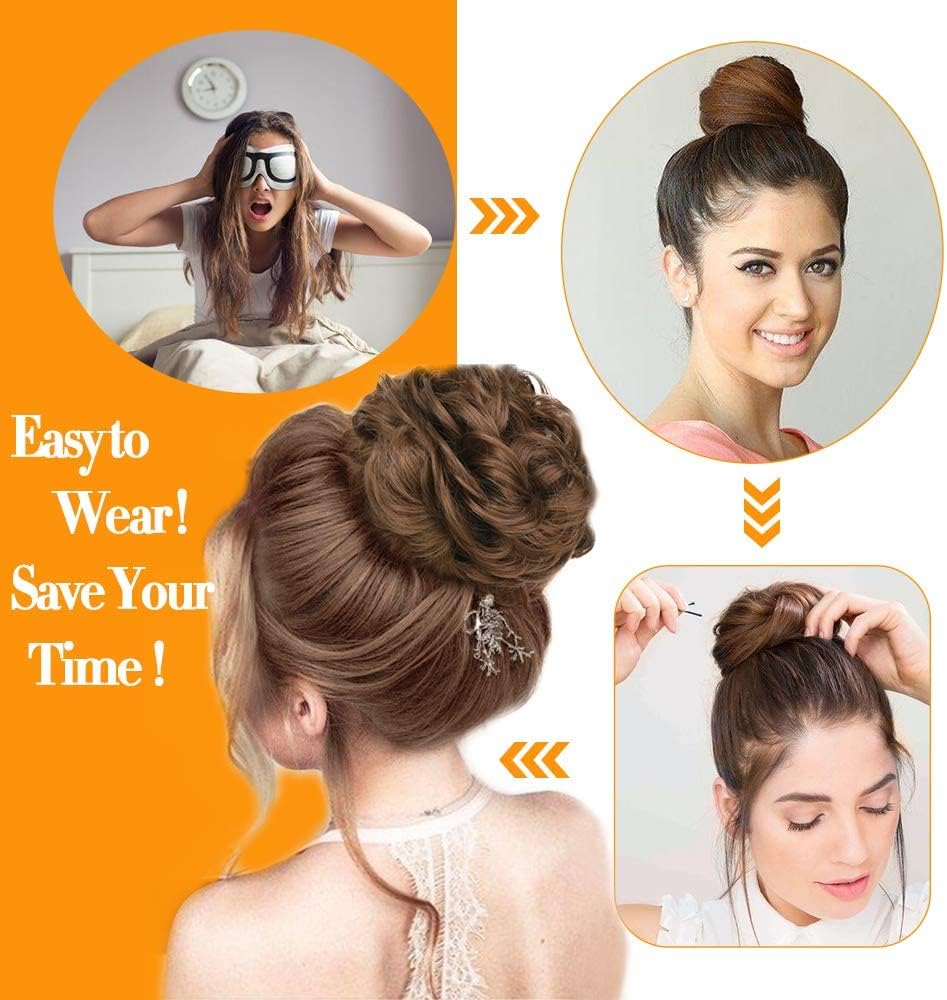 MORICA 1PCS Messy Hair Bun Hair Scrunchies Extension Curly Wavy Messy Synthetic Chignon for Women (12AH613(Light Golden Brown & Lightest Blonde))