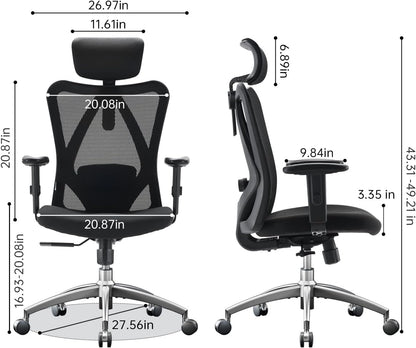 SIHOO M18 Ergonomic Office Chair, Computer High Back Desk Chair with 2D Armrest, Adjustable Headrest, Lumbar Support and Comfortable Thick Cushion.(Black)