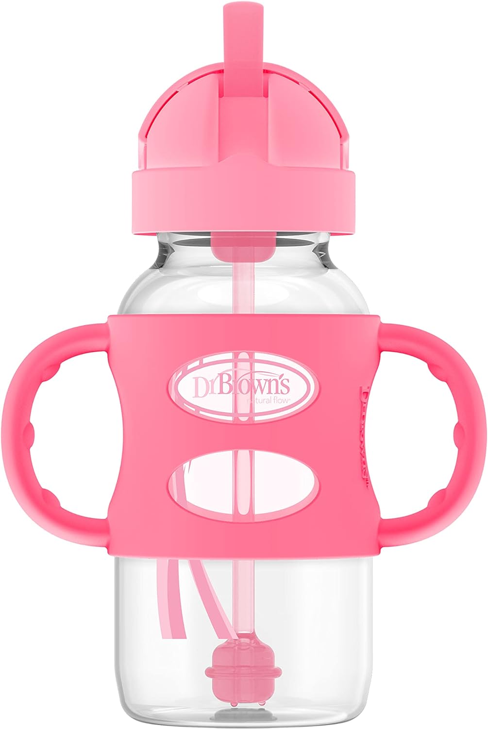 Dr. Brown’s® Milestones™ Narrow Sippy Straw Bottle with 100% Silicone Handles, 8oz/250mL, Gray & Blue, 2 Pack, 6m+