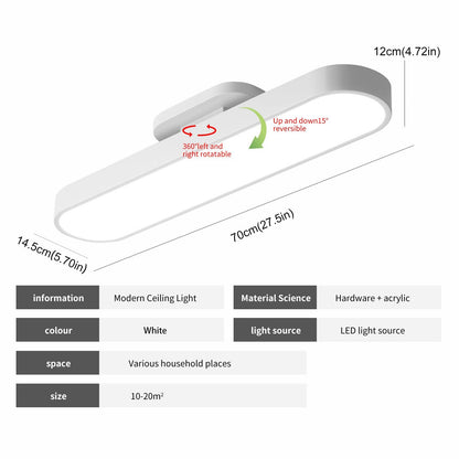 Ganeed 27.6" LED Ceiling Light, Full Spectrum Linear Ceiling Lamps, 6500K Cool White Modern Ultra Thin Low Profile Light Fixture for Office Living Room Bedroom Kitchen Study Room Hallway, White/36W