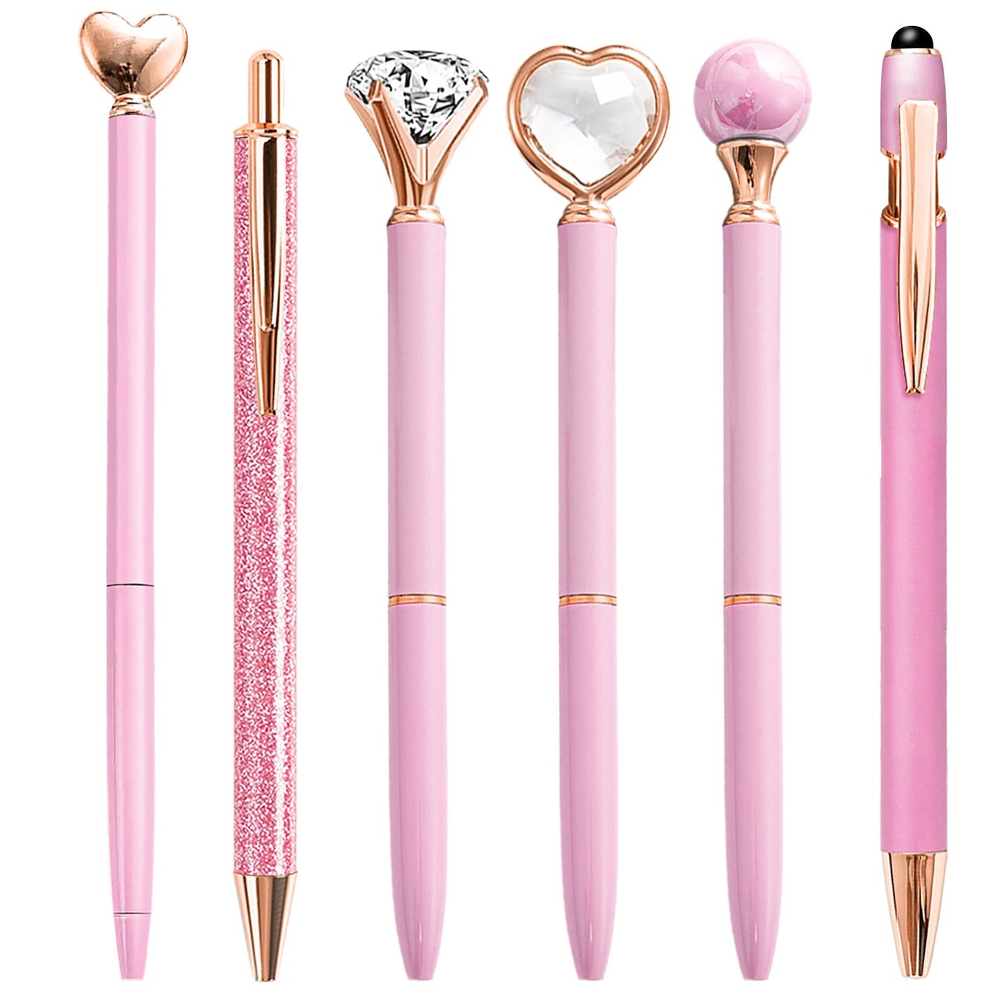 YOXMJDB Cute Pens for Women, 6 Pcs Rose Gold Pens Metal Ballpoint Pens Bulk, 1.0mm Medium Point Black Ink Pens, Office and School Supplies Cool Fun Pens Gifts for Women Teacher Nurse (Rose Gold)