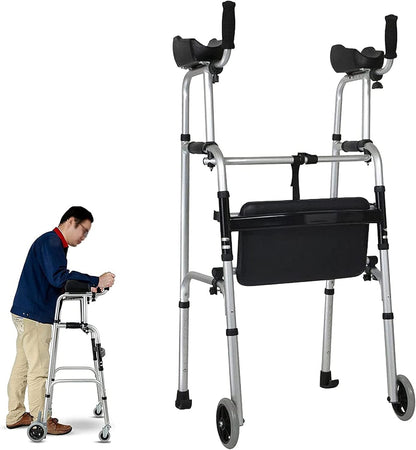 Walkers for Seniors Lightweight, Walking Frame with Seat and Wheels, Height Adjustable, Foldable, Mobility Aids Equipment for the Elderly (Size : 4 wheels)