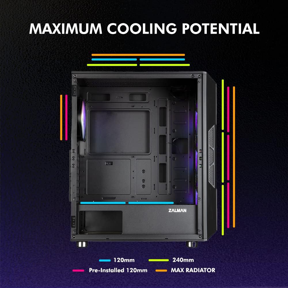 Zalman i3 NEO TG ATX Gaming PC Computer Case - 4 x 120mm Infinity Mirror ARGB Fans - ATX, mATX, Mini-ITX, Tempered Glass Front & Side Panel, White