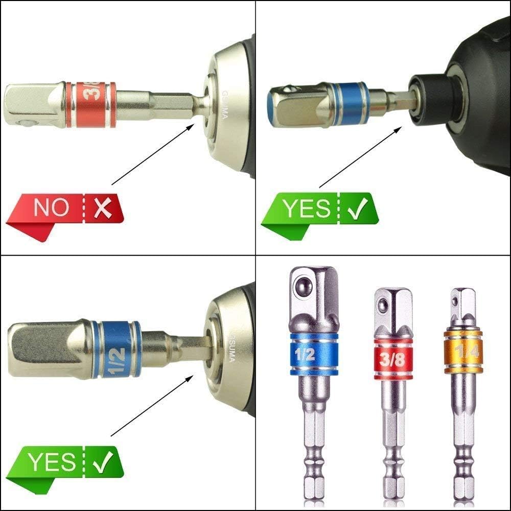 Impact Grade Power Hand Tools Driver Sockets Adapter Extension Set,3pc Hex Shank Drill Nut Driver Bit Set+(Gift) Right Angle Drill,105 Degree Right Angle Driver Extension Screwdriver Drill Attachment