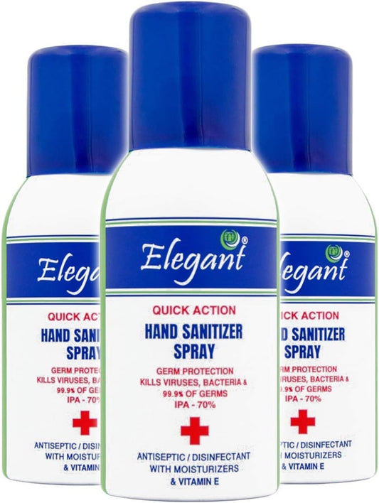 Elegant Hand Sanitizer Spray – 100ml – Pack of 3 – 70% IPA – Advanced Germ Protection – Moisturizers & Vitamin E