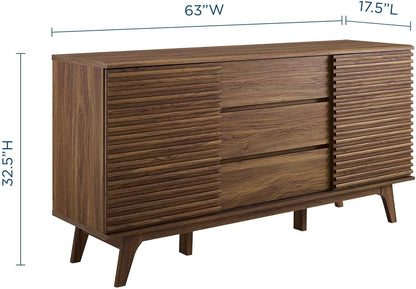 Modway Render 63" Mid-Century Modern Sideboard Buffet Table or TV Stand in Walnut