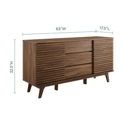 Modway Render 63" Mid-Century Modern Sideboard Buffet Table or TV Stand in Walnut