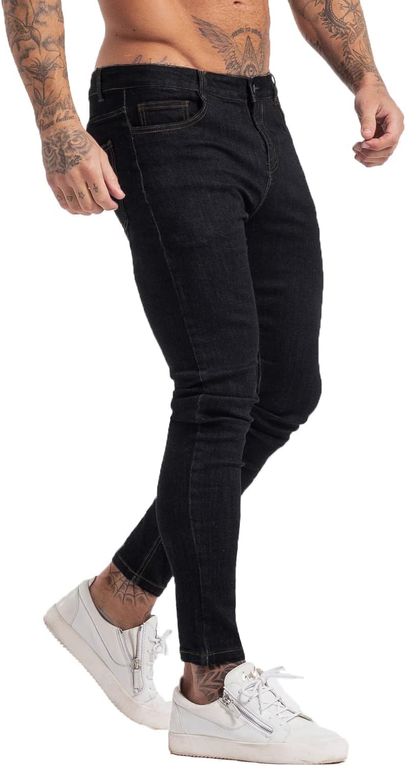 GINGTTO Men's Skinny Stretch Jeans Slim Fit Ripped Pants For Men Elastic Waist