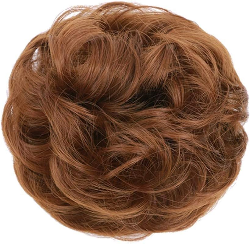 MORICA 1PCS Messy Hair Bun Hair Scrunchies Extension Curly Wavy Messy Synthetic Chignon for Women (12AH613(Light Golden Brown & Lightest Blonde))