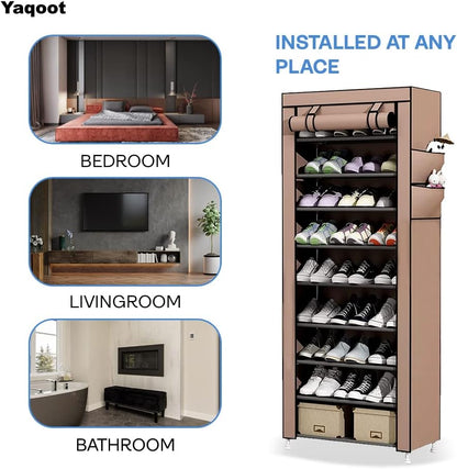 YAQOOT™ 10 Tiers Shoe Rack Storage Box for 27 Pairs, Foldable Shoe Rack, Foldable Shoes Organizer Cover, Shoe Cover Rack, Portable Shoe Storage Cabinet 158cm X 60cm X 30cm