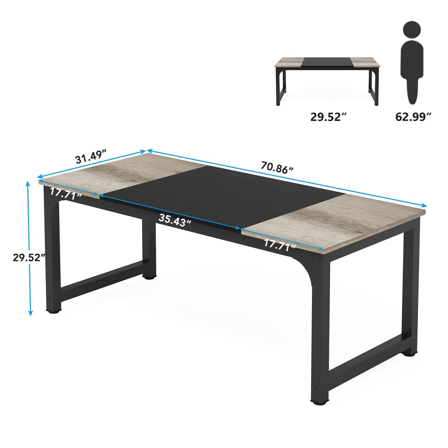 Tribesigns Computer Desk, Large Office Desk Computer Table Study Writing Desk for Home Office, Walnut + Black Leg, 63 X 23.6 inch