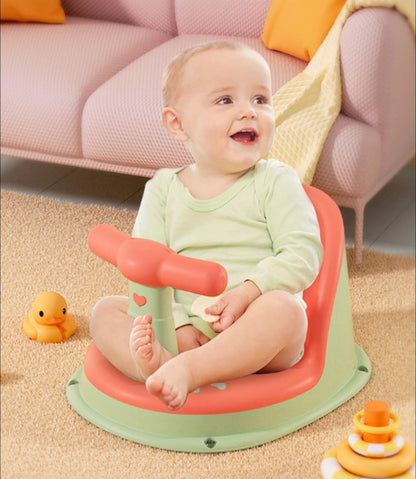 Premify Baby Bath Seat Portable Newborn Baby Bathtub Seat with Backrest & Suction Cups for Stability, Infant Bath Seat For 6-24 Months (Orange & Green)