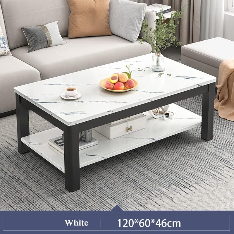 Coffee Table，Modern Square 2 Tier Tea Table ，Wood Tabletop Decor，Balcony Tea Table，for Living Room Home Office (H236C-White)