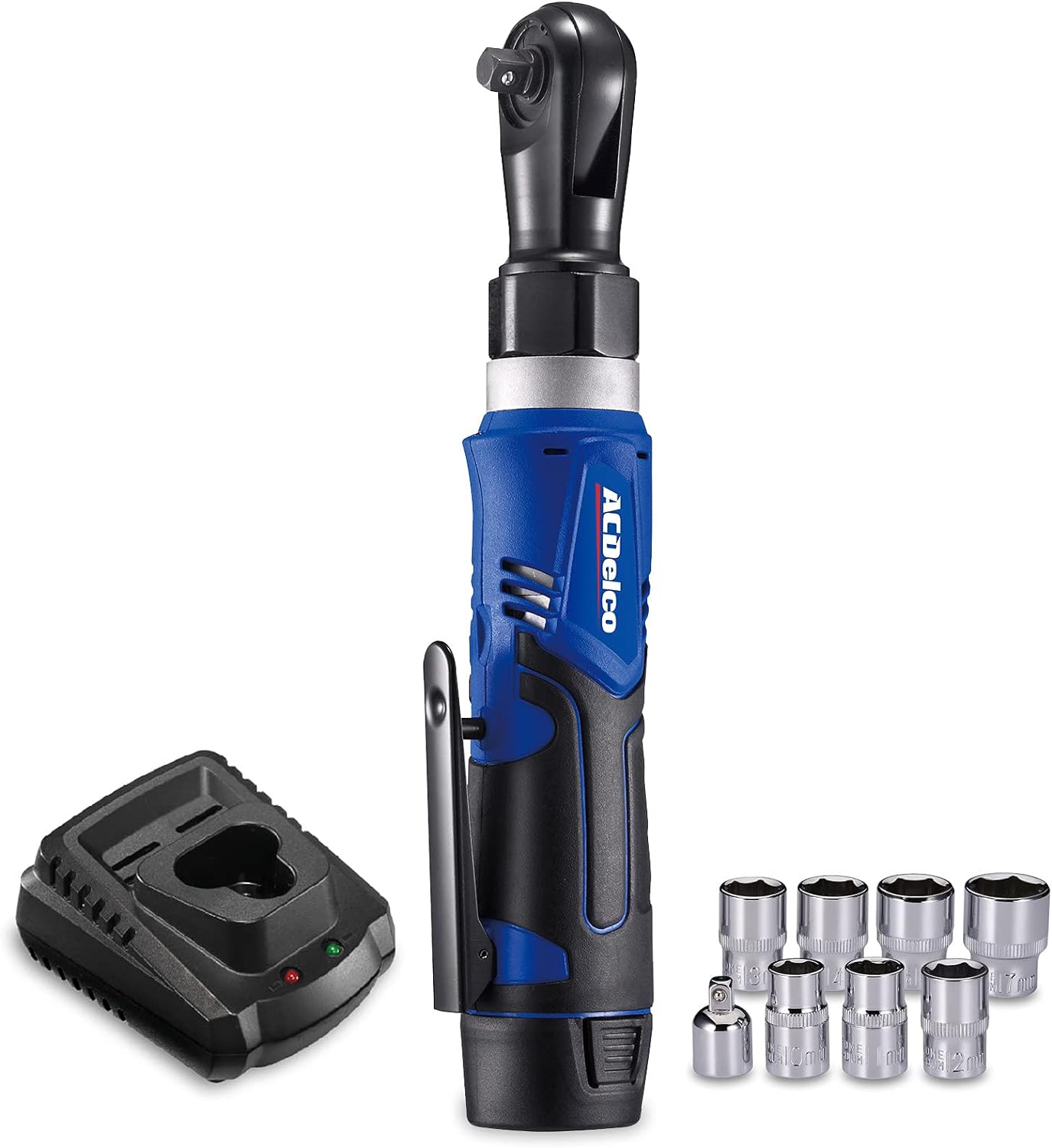 ACDelco Power Cordless Ratchet Wrench 3/8" 12V Max. Torque 45 ft-Lbs Compact Size, Max. Hand Torque 100ft-lbs, Tool Kit with 2.0 Ah Battery and Charger ARW1209