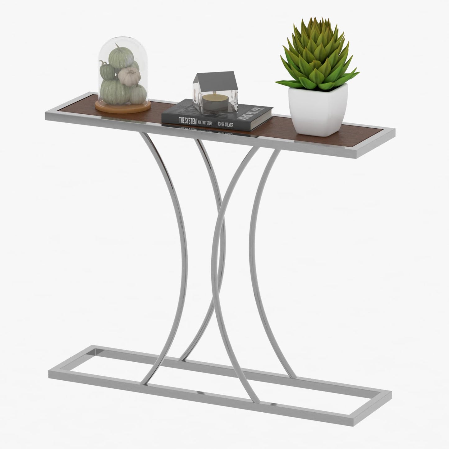 RIGID Console Table | Corner End Table with Stainless Steel Frame and Glass Top for Living Room, Office