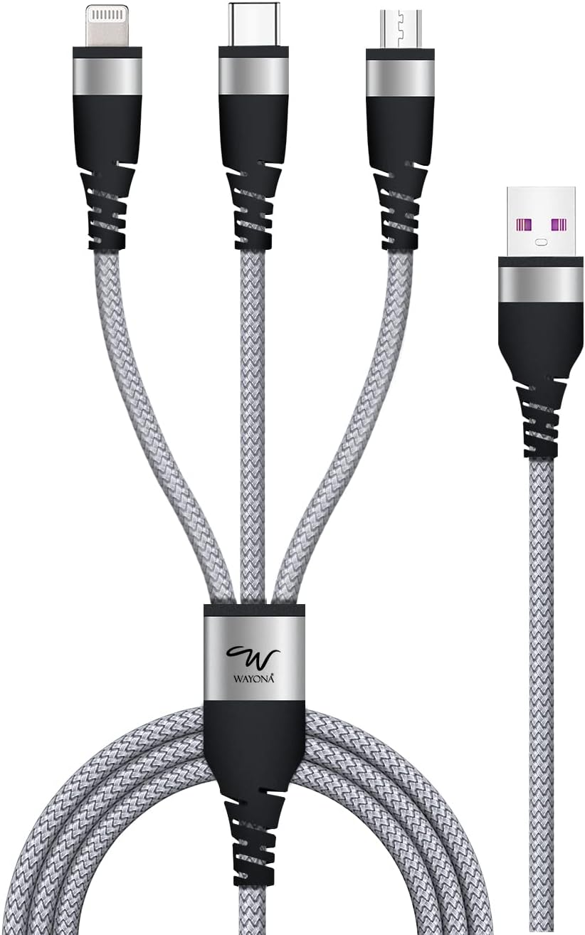 Wayona All In One 60W USB Fast Charging Travel Cable Set with Type C, Lightening and Micro Port Inbuilt Mobile Stand Compatible with iPhone, iPad, Samsung Galaxy, OnePlus, Mi, Oppo (All in 1, Black)