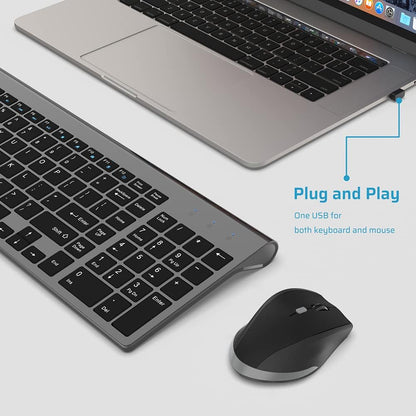 Wireless Keyboard and Mouse Combo Slim Wireless Keyboard with Numpad and Ergonomic 1600 DPI Mouse for Mac Windows - CaveHubs